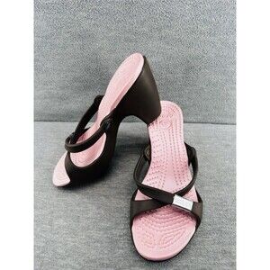 CROCS - Cyprus Brown/Pink High Heels Slide Sandals Size 8 B11